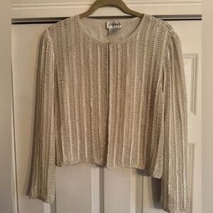 Vintage Stenay white Ivory Silk embellished beaded pearl Jacket bridal wedding